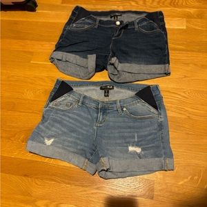 Maternity light and dark wash jean shorts
